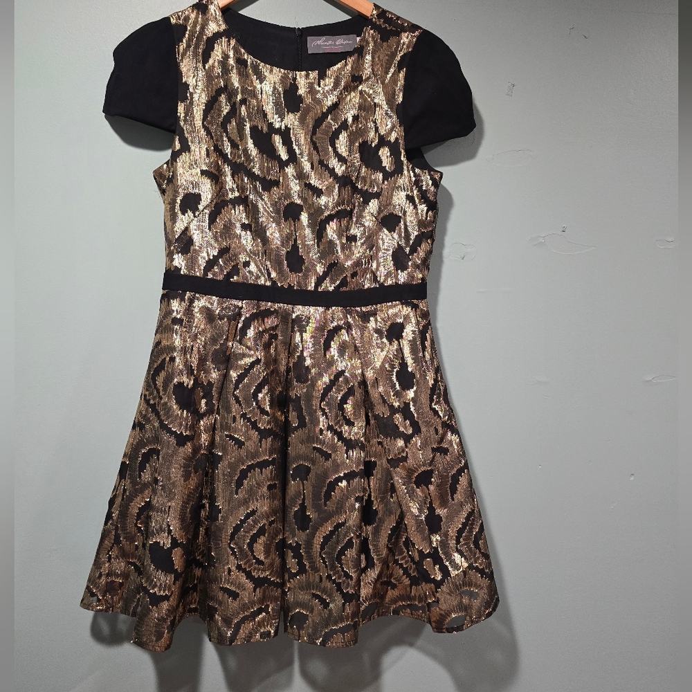 Anthropologie Hunter Dixon by Hunter Bell Black Gold Metallic Dress 10 Lame